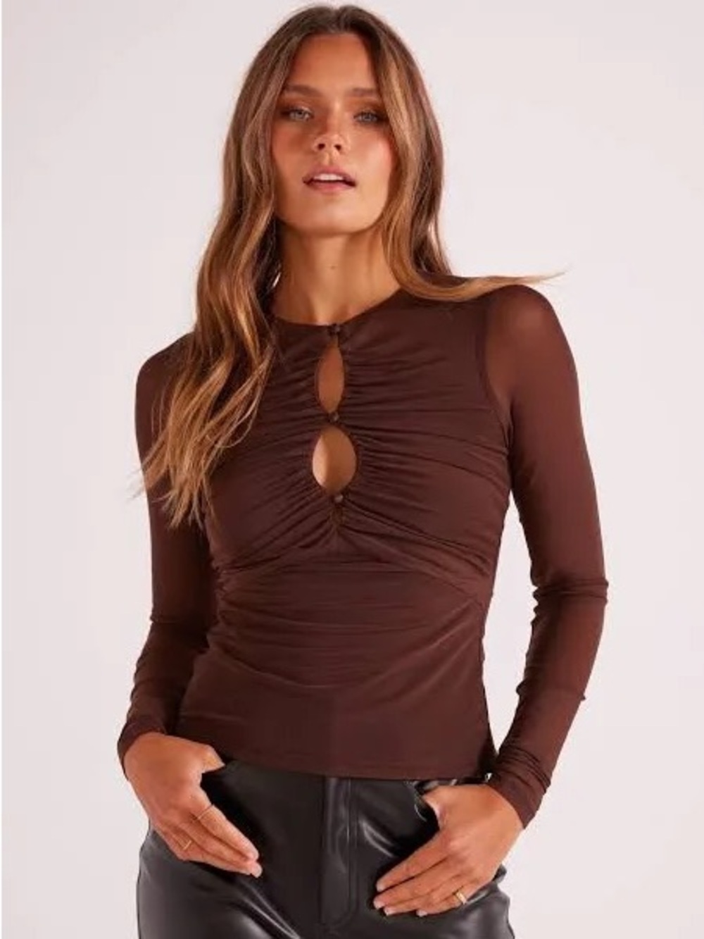 minkpink brown allure mesh top chocolate cutout going out revolve